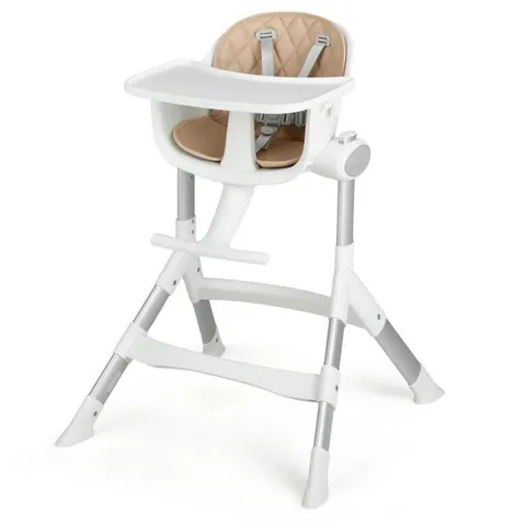 BOXED COSTWAY ADJUSTABLE BABY HIGHCHAIR WITH REMOVABLE TRAY AND 5-POINT SAFETY HARNESS - BEIGE