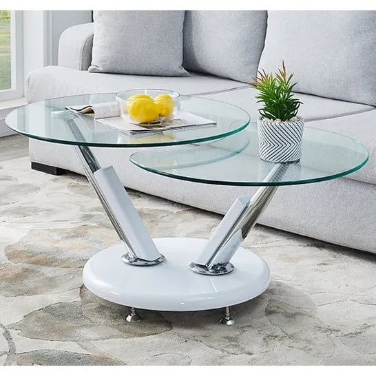 TOKYO CLEAR GLASS TOP COFFEE TABLE IN WHITE 70-120X70X45CM (2 BOXES)