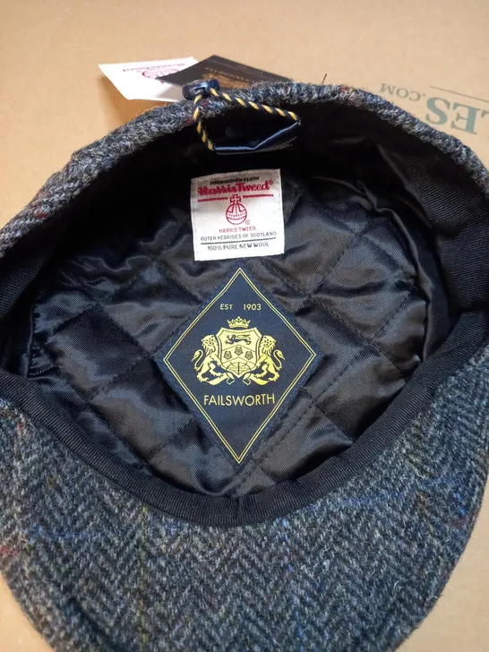 FAILSWORTH FLAT CAP HARRIS TWEED 100% WOOL 7-75CM 