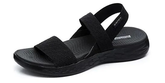 6 SHOE BOXES CONTAINING SKECHERS ON THE GO 600 GIRLS TRIP STRETCH FIT GORE SLINGBACK SANDAL - UK SIZE 4, BLACK 