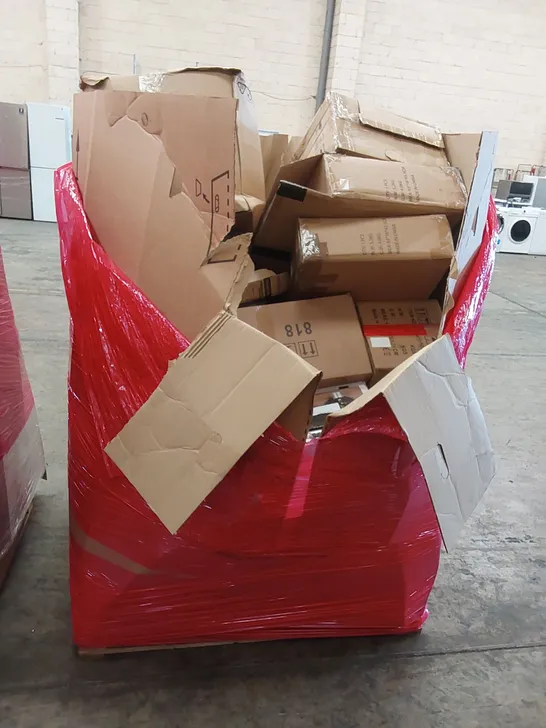 PALLET OF ASSORTED HOUSEHOLD ITEMS AND CONSUMER PRODUCTS TO INCLUDE; PULL-UP BAR, RECORD PLAYER, BOXED FURNITURE ETC