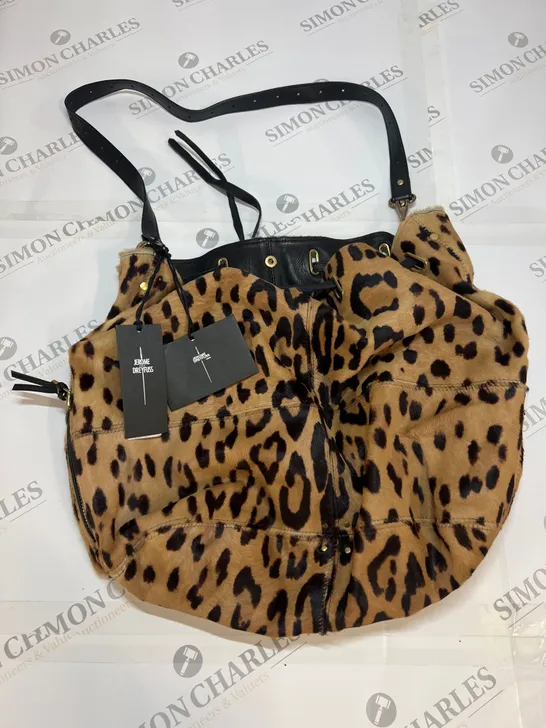 JEROME DREYFUSS PARIS ALAIN LEOPARD HANDBAG IN BROWN