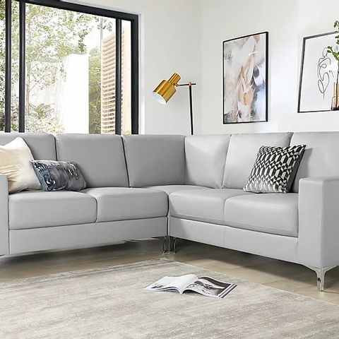 BOXED BALTIMORE LIGHT GRAY LEATHER RH SOFA SECTION 