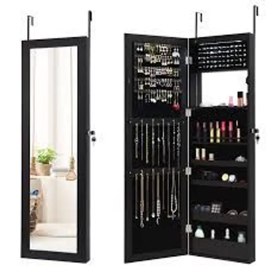 BOXED COSTWAY 120cm FULL LENGTH LOCKABLE MIRROR JEWELRY CABINET WITH 15 LEDS - BLACK