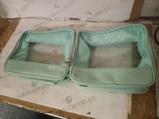 SET OF 2 TILI VANITY CLEAR FAUX LEATHER BAGS, MINT GREEN