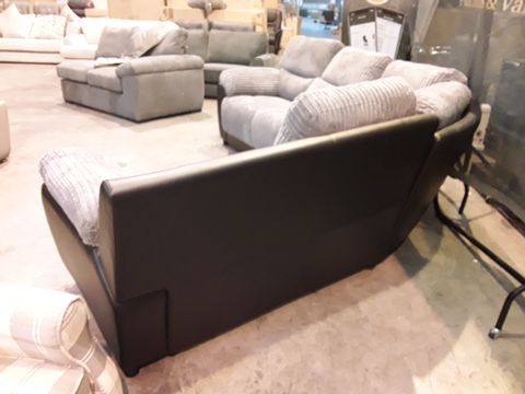 DESIGNER BLACK FAUX LEATHER AND GREY LINED FABRIC CORNER SOFA 