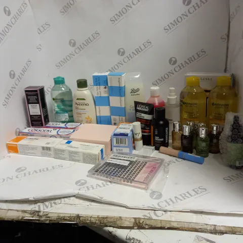 BOX OF ASSORTED COSMETICS TO INCLUDE MANSCAPED, GARNIER, MOLTON BROWN ETC 