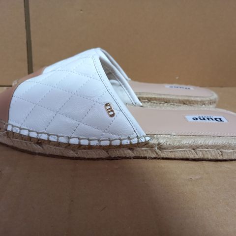 BOXED PAIR OF DUNE LONDON SLIPPERS (WHITE LEATHER), SIZE 7 UK
