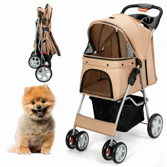 BOXED COSTWAY FOLDABLE 4-WHEEL PET STROLLER WITH STORAGE BASKET - NAVY (1 BOX)