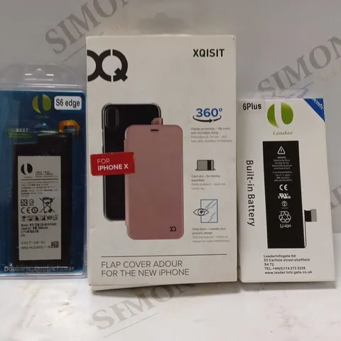 BOX OF APPROXIMATELY 15 ASSORTED HOUSEHOLD ITEMS TO INCLUDE 6PLUS BUILT IN BATTERY, XQISIT FLAP COVER FOR IPHONE X, S6 EDGE BATTERY, ETC