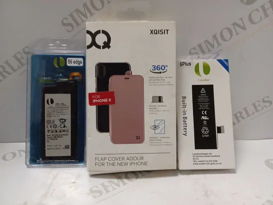 BOX OF APPROXIMATELY 15 ASSORTED HOUSEHOLD ITEMS TO INCLUDE 6PLUS BUILT IN BATTERY, XQISIT FLAP COVER FOR IPHONE X, S6 EDGE BATTERY, ETC