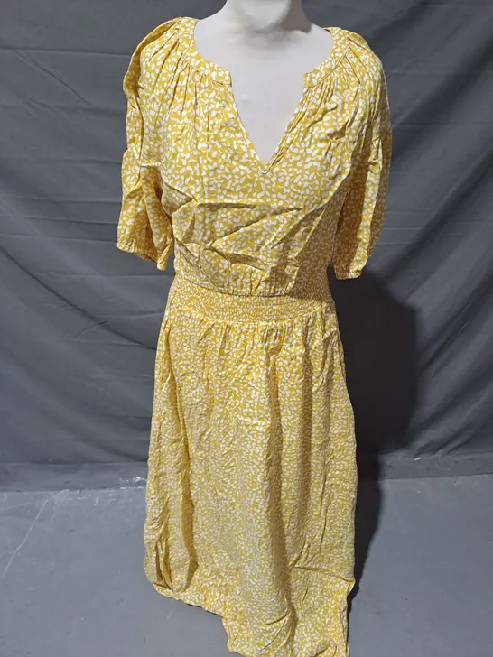 JOULES SHIRRED WAIST MIDI DRESS IN YELLOW DOT PRINT SIZE 12