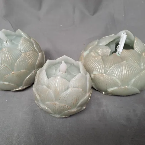 BOXED ALISON CORK SET OF 3 DECORATIVE ARTICHOKE LED PARAFFIN WAX CANDLES