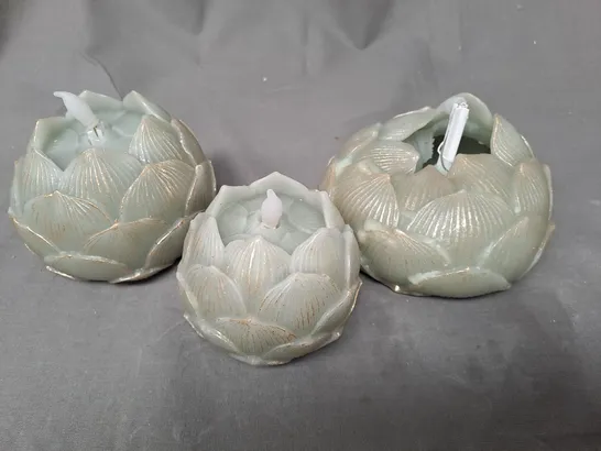 BOXED ALISON CORK SET OF 3 DECORATIVE ARTICHOKE LED PARAFFIN WAX CANDLES