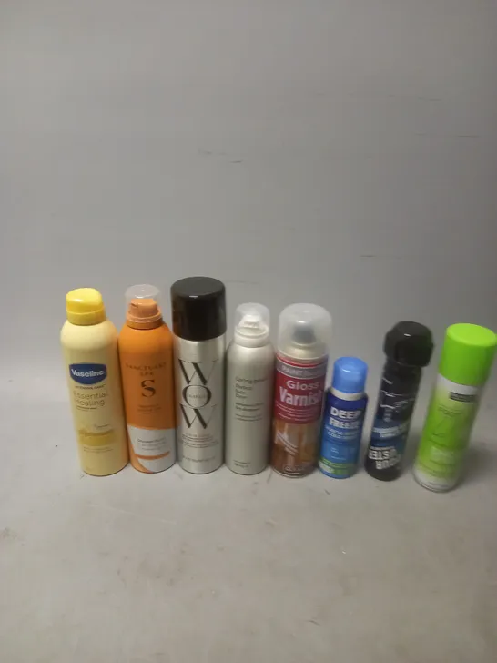 APPROXIMATELY 12 ASSORTED AEROSOLS TO INCLUDE VASELINE ESSENTIAL HEALING, DRY SHAMPOO, AND WOW CULT FAVOURITE ETC. 