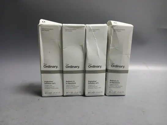 4 ASSORTED THE ORDINARY BEAUTY PRODUCTS TO INCLUDE ARGIRELINE SOLUTION, RETINOL IN SQUALANE 