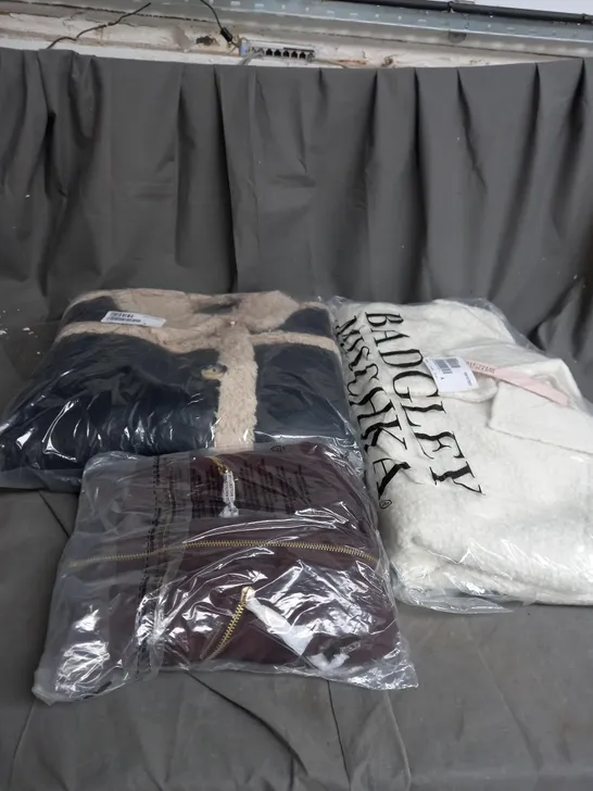 BOX OF ASSORTED CLOTHING ITEMS TOO INCLUDE COATS , TOPS, AND TROUSERS   ETC. 