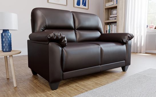 BOXED DESIGNER KENTON BROWN LEATHER TWO SEATER SOFA 