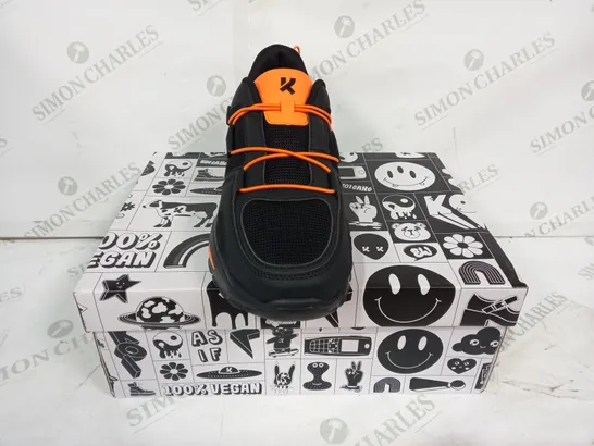 BOXED PAIR OF KOI TRAINERS IN BLACK/ORANGE SIZE 9