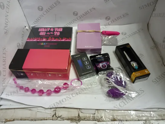 LOT OF APPROX. 10 ASSORTED ADULT ITEMS TO INCLUDE CARD GAME, VIBRATORS, COCK RINGS ETC