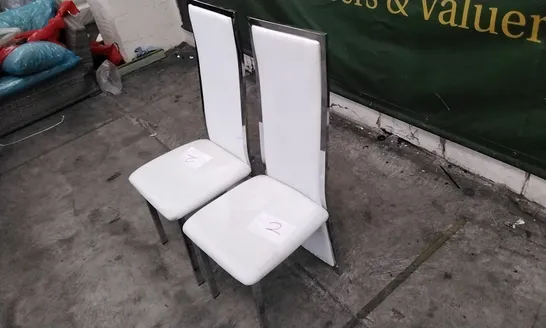 PAIR OF CELESTE WHITE LEATHER AND CHROME DINING CHAIRS