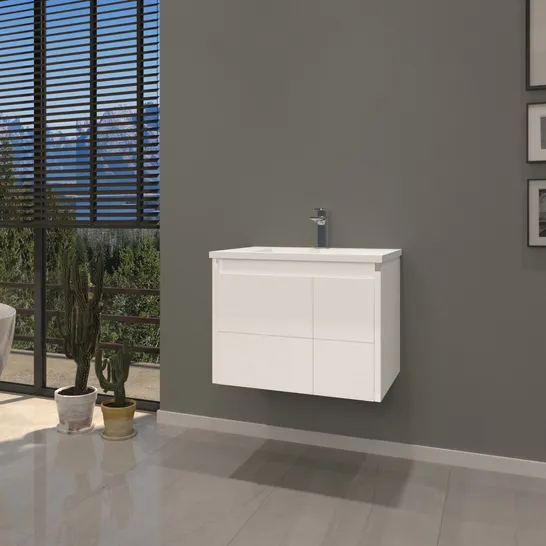 BOXED DESIGNER TOLEDO LIKYA 60CM VANITY CABINET WHITE GLOSS 