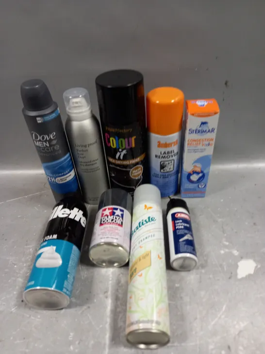 APPROXIMATELY 15 ASSORTED AEROSOLS TO INCLUDE GILLETTE SHAVING FOAM, DOVE DEODORANT, LABEL REMOVER - COLLECTION ONLY 