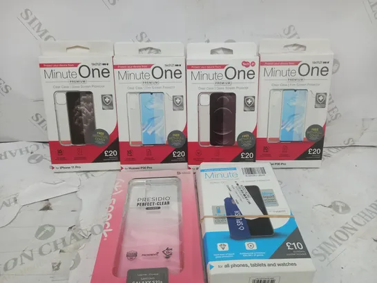 BOX OF APPROX 30 ASSORTED PHONE CASES TO INCLUDE - TECH 21 MINUTE ONE HUAWEI P30 PRO -  TECH 21 MINUTE ONE IPHONE 11 PRO -  TECH 21 MINUTE ONE IPHONE 12/12 PRO ECT