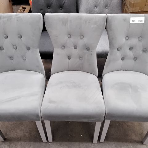 DESIGNER LIGHT GREY PLUSH FABRIC CHAIRS WITH BUTTONED BACKS ON GREY LEGS