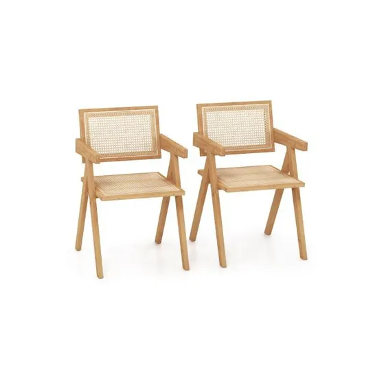 BOXED COSTWAY RATTAN ACCENT CHAIRS SET OF 2 BAMBOO FRAME CANE WOVEN BACKREST &SEAT DINING ROOM