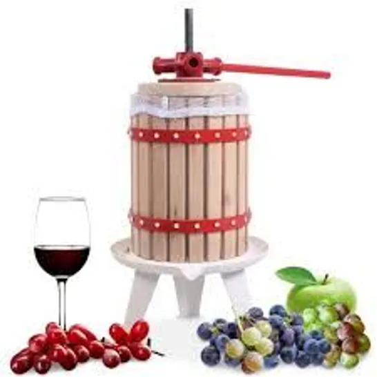 BOXED 6L FRUIT WINE PRESS WITH SOLID OAK WOOD BASKET AND STEEL LEGS (1 BOX)