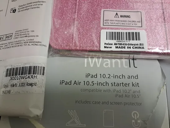 LOT OF 5 ASSORTED TABLET CASES TO INCLUDE IWANTIT IPAD 10.2" & 10.5" CASE AND GLITTER PINK PROCASE