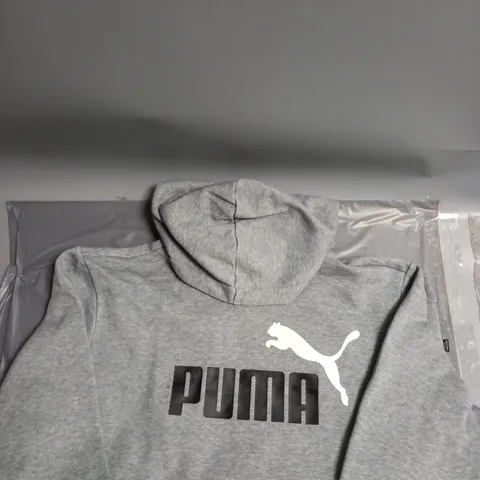 PUMA PRINTED HOODED SWEATSHIRT IN GREY MARL SIZE M