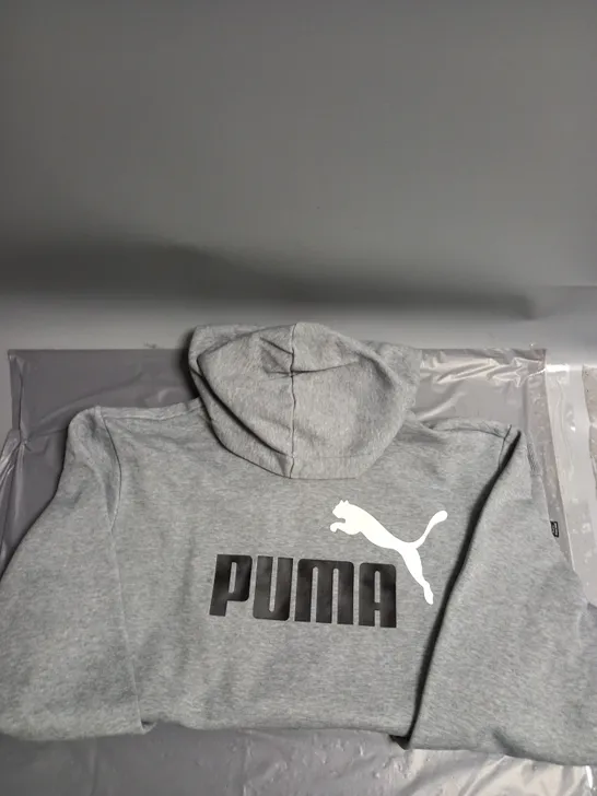 PUMA PRINTED HOODED SWEATSHIRT IN GREY MARL SIZE M