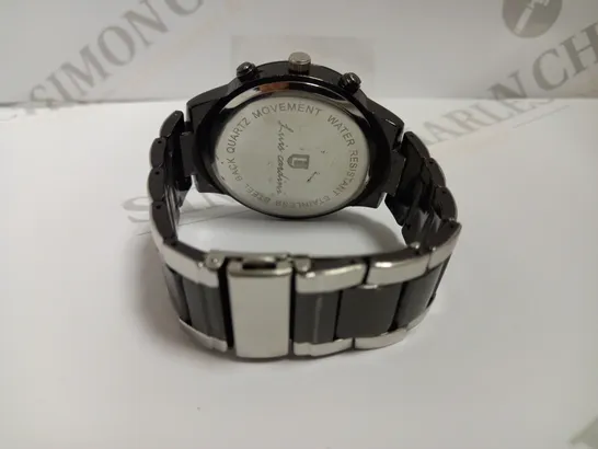 LUIS CARDINI TRIPLE DIAL WATCH WITH SILVER/BLACK BRACELET STRAP