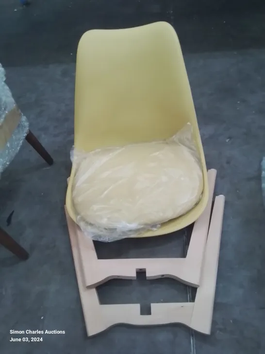 A YELLOW HARD BACK UPHOLSTERED SEAT SIDE CHAIR