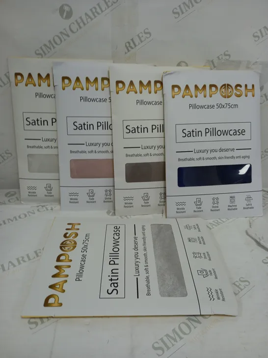 BOX OF 5 PAMPOSH SATIN PILLOW CASE TO INCLUDE BLUE, PINK, WHITE ETC