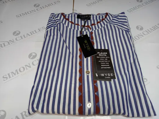 WYSE LONDON BURNADETTE STRIPE RIC RAC SHIRT IN BLUE/WHITE STRIPES - SIZE 5