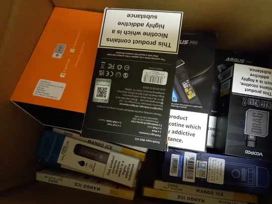 APPROXIMATELY 20 ASSORTED BOXED VAPING PRODUCTS TO INCLUDE GEEKVAPE L200, VOOPOO ARGUS PRO, VOOPOO ARGUS POD ETC. 