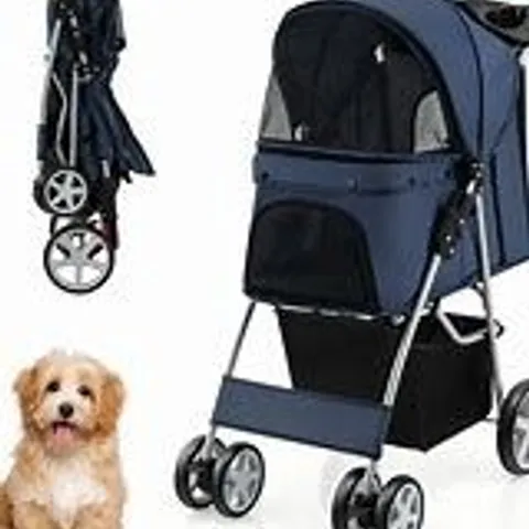 BOXED COSTWAY EXTRA LARGE DOG STROLLER FOLDABLE PET STROLLER WITH DUAL ENTRY - BLUE