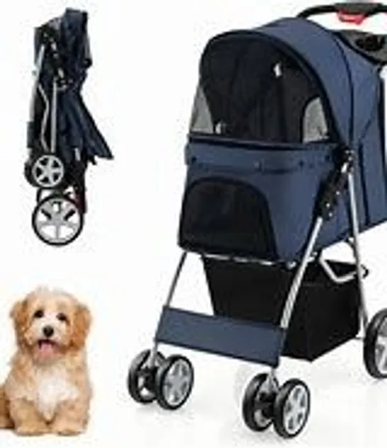 BOXED COSTWAY EXTRA LARGE DOG STROLLER FOLDABLE PET STROLLER WITH DUAL ENTRY - BLUE