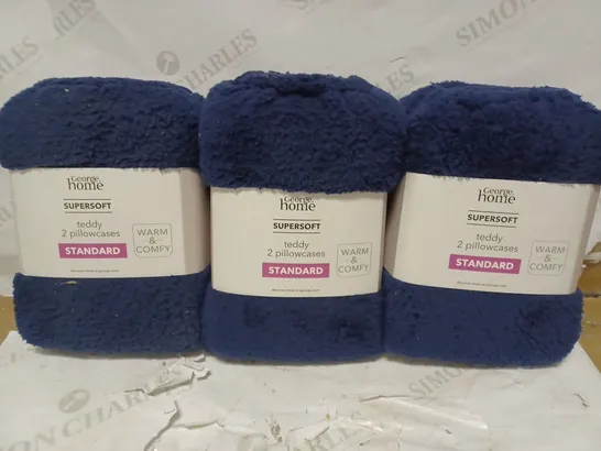 LOT OF 3 BRAND NEW SUPERSOFT 2 TEDDY PILLOWCASES - STANDARD- NAVY BLUE 