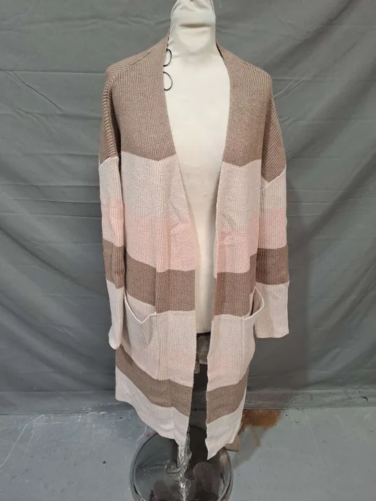 BADGLEY MISCHKA COLOUR BLOCK LONG CARDIGAN IN PINK COMBO SIZE L