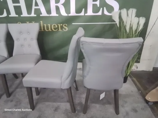 SET FOUR BEWLEY LIGHT GREY LEATHER BUTTONED BACK DINING CHAIRS GREY LEGS 