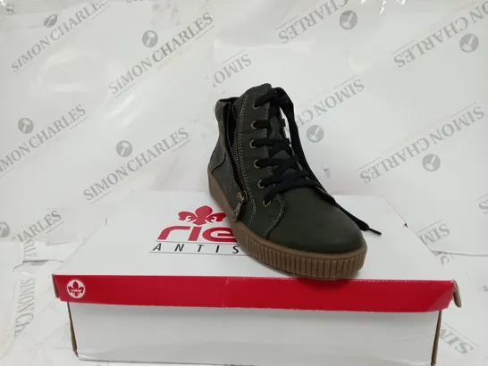 RIEKER HIGH TOP CUFFED TRAINER - KHAKI SIZE 6 1/2 - BOXED 