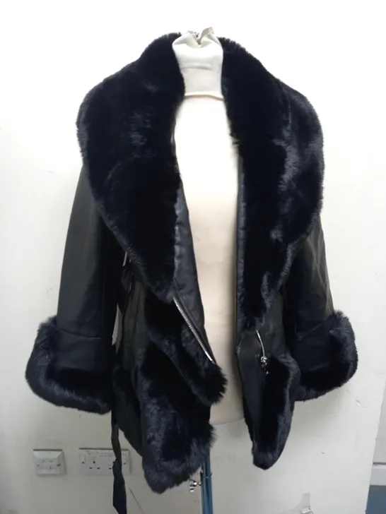 PORTOBELLO PUNK BLACK FUR COAT - SIZE MEDIUM