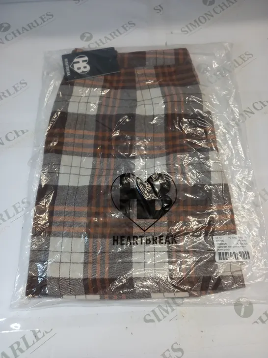 HEARTBREAK MINI SKIRT CO-ORD IN BROWN CHECK SIZE 12