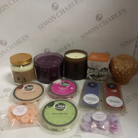 BOX OF APPROXIMATELY 20 ASSORTED SCENTED CANDLE & WAX MELTING PRODUCTS	