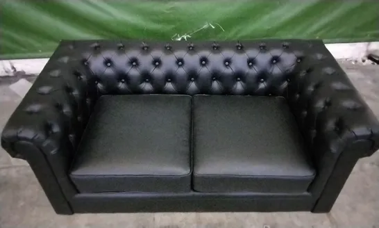 DESIGNER BLACK LEATHER CHESTERFIELD STYLE 2 SEATER SOFA