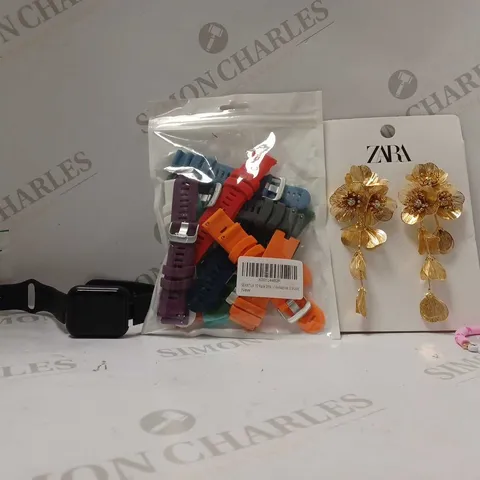 BOX OF APPROX 20 ASSORTED ITEMS TO INCLUDE - SEANTUA 10 PACK OF WATCH STRAPS - ZARA EARINGS - MY LIFE SMART WATCH ECT